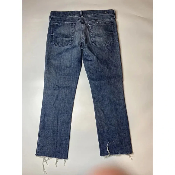 7 For All Mankind Straight Leg Jeans Raw Hem Women’s Size 31 Medium Wash - Picture 7 of 8